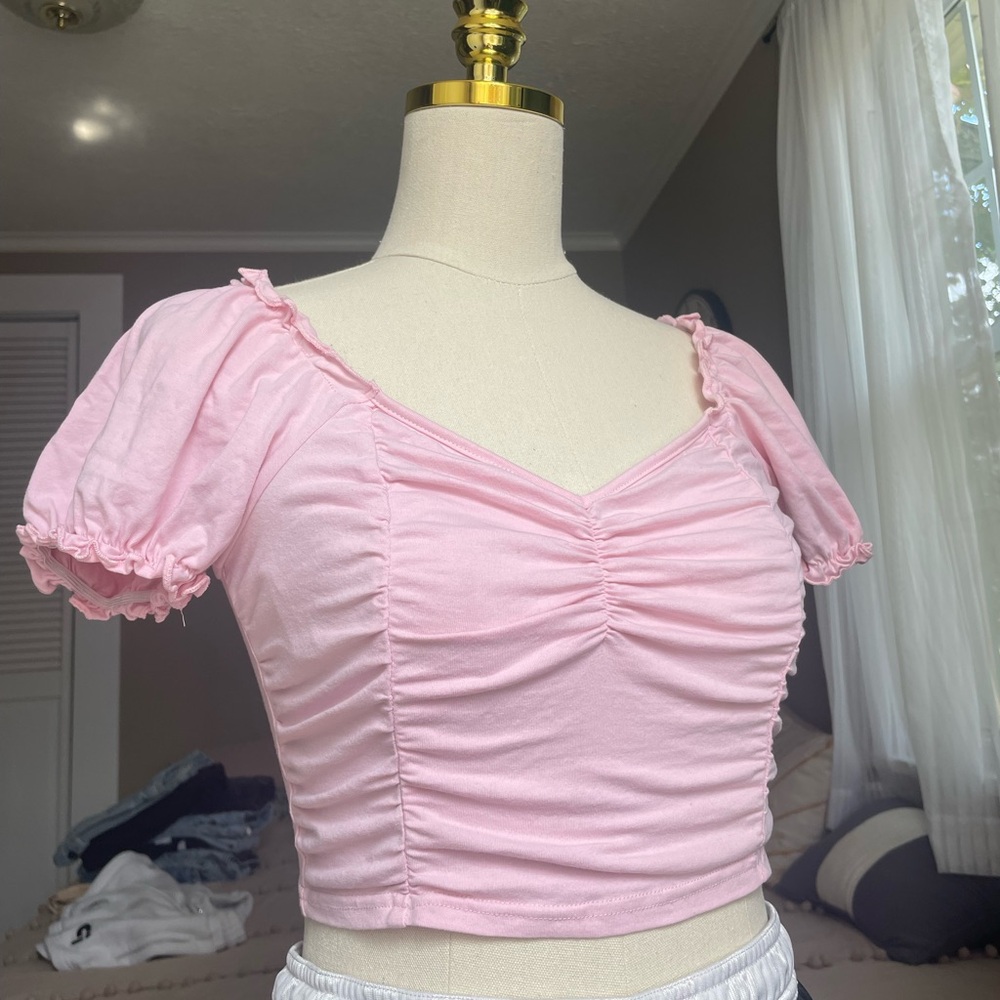 Pink blouse crop top